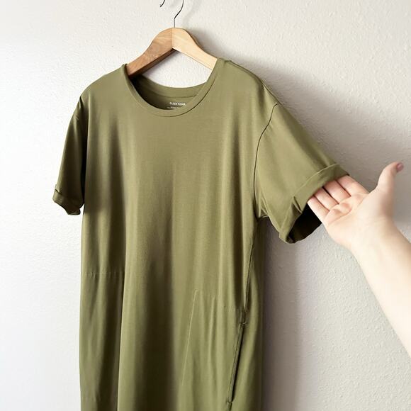 Eileen Fisher Organic Cotton Olive Green Midi T-shirt Dress women's size Medium‎ - Picture 2 of 10